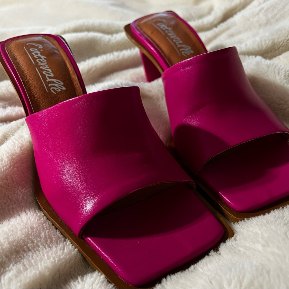 Hot pink mule slides